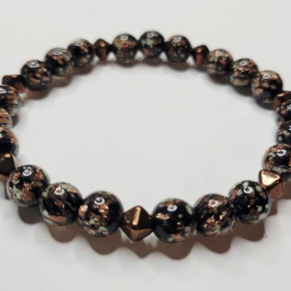 NWT Mens Black Copper Glow In The Dark Firefly Glass Bronze Luster Lucerna Beads - Picture 1 of 9